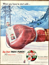 Original 1950s Texaco Ad: Sky Chief Series, Red Glove, Winter Scene