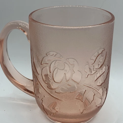 Vintage Arcoroc France Glassware Rosa Pink Rosaline Floral Mug Cup 4”