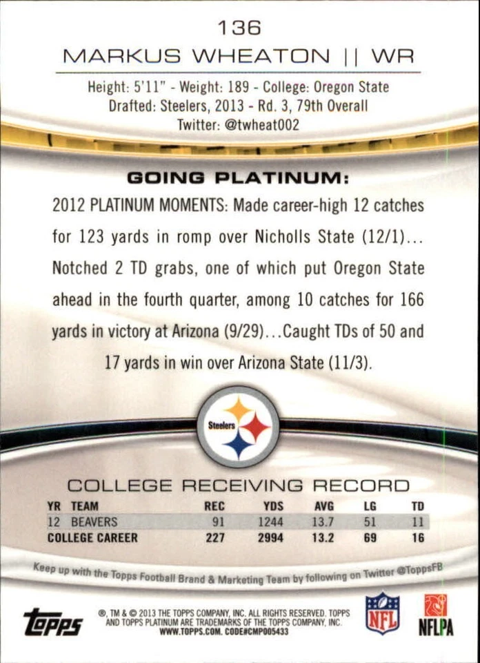 2013 Topps Platinum Xfractor AARON DOBSON RC #138 NEW ENGLAND PATRIOTS 🏈 - Image 2 of 2