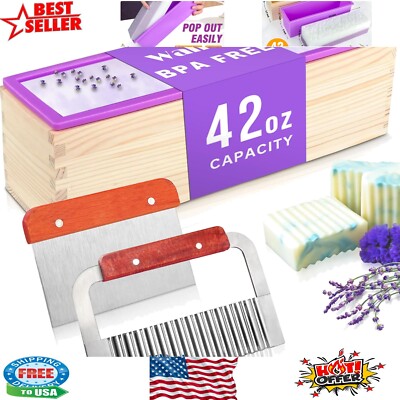 Professional Quality Silicone Soap Mold & Wood Box - Perfect for Beginners, 42oz