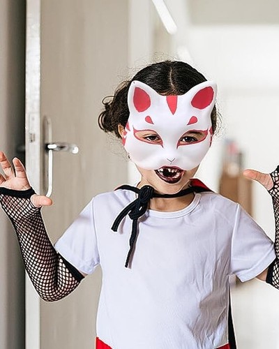 12 PCS White Paper Cat Masks to Painted Half Blank Animal Cosplay Face - Picture 5 of 5