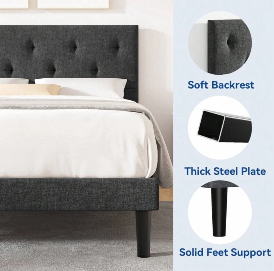 FULL Size Bed Frame Upholstered Platform with Complete Adjustable Headboard - Image 3 of 4