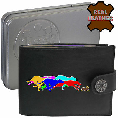 Geldbörse Grey Hound Racing Echtleder Hunderennen Wetten Herren Geschenk Dose RFID