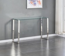 REBOXED Tempered Glass Console Table Steel Chrome Legs Living Room Furniture