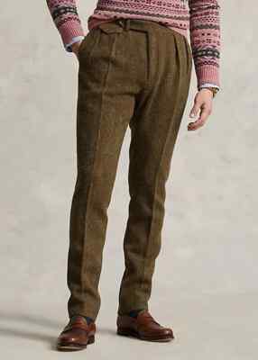 S498 Polo Ralph Lauren Men's 32x33 Donegal Tweed Herringbone Belted Pleated Pant