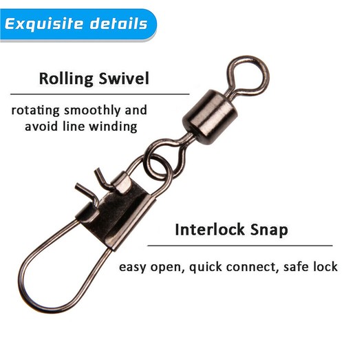Fishing Swivels Snaps Kit Rolling Barrel Swivel Lure Connector Tackle Box 1#-10# - Picture 12 of 48