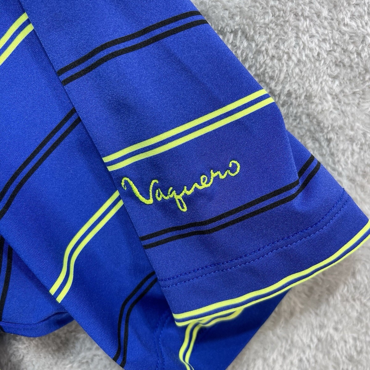 RLX Ralph Lauren Shirt Men's L Blue/Neon Yellow Striped Golf Polo