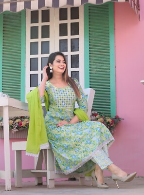 Floral Printed Indian Cotton Rayon Kurta Tunic - Women's Straight Fit 3/4 Sleeve Casual Kurti For Everyday Wear