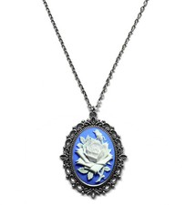 Victorian Rose Cameo Gothic Steampunk Pink Blue Purple Black Pendant Necklace
