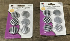 12 Designer Button Style Magnets, Assorted Designs, Black/White, 2 Packs of 6