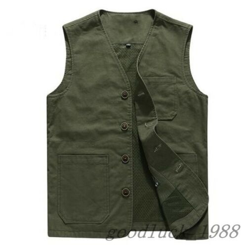US XS-6X LMens Cotton Pockets Sleeveless Large Size Short Waistcoat Casual Vest - Bild 10 von 11
