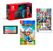 Новый коммутатор Nintendo SUPER комплект + 2 горячие игры + защитная пленка + бонусы