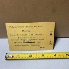 17 Dec 1958 Pulaski County Medical Auxiliary Benefits Drawing Ticket  Stub B12