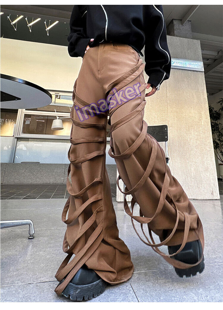 Korean Men's Strappy Loose Fit Casual Straight Pants
