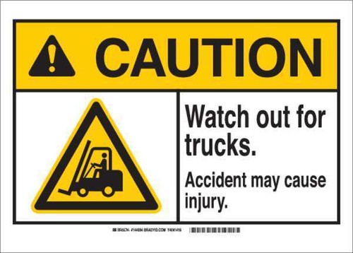 brady 143907 caution sign,plastic,watch out trucks g1828018