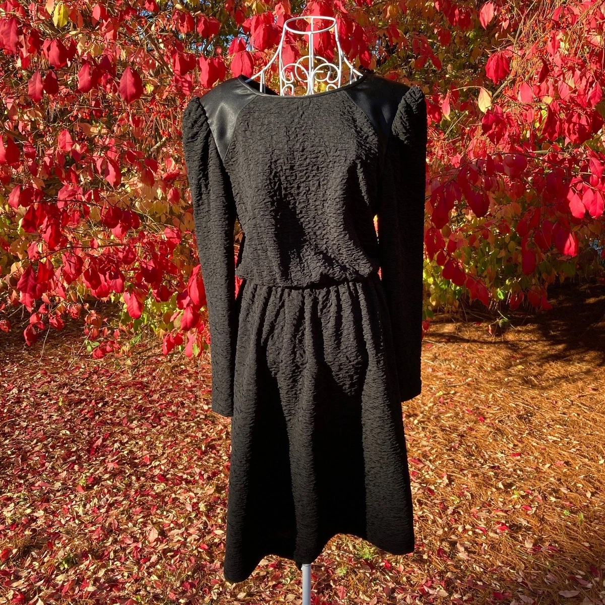 Vintage 70s 80s dress black long sleeve, S - M