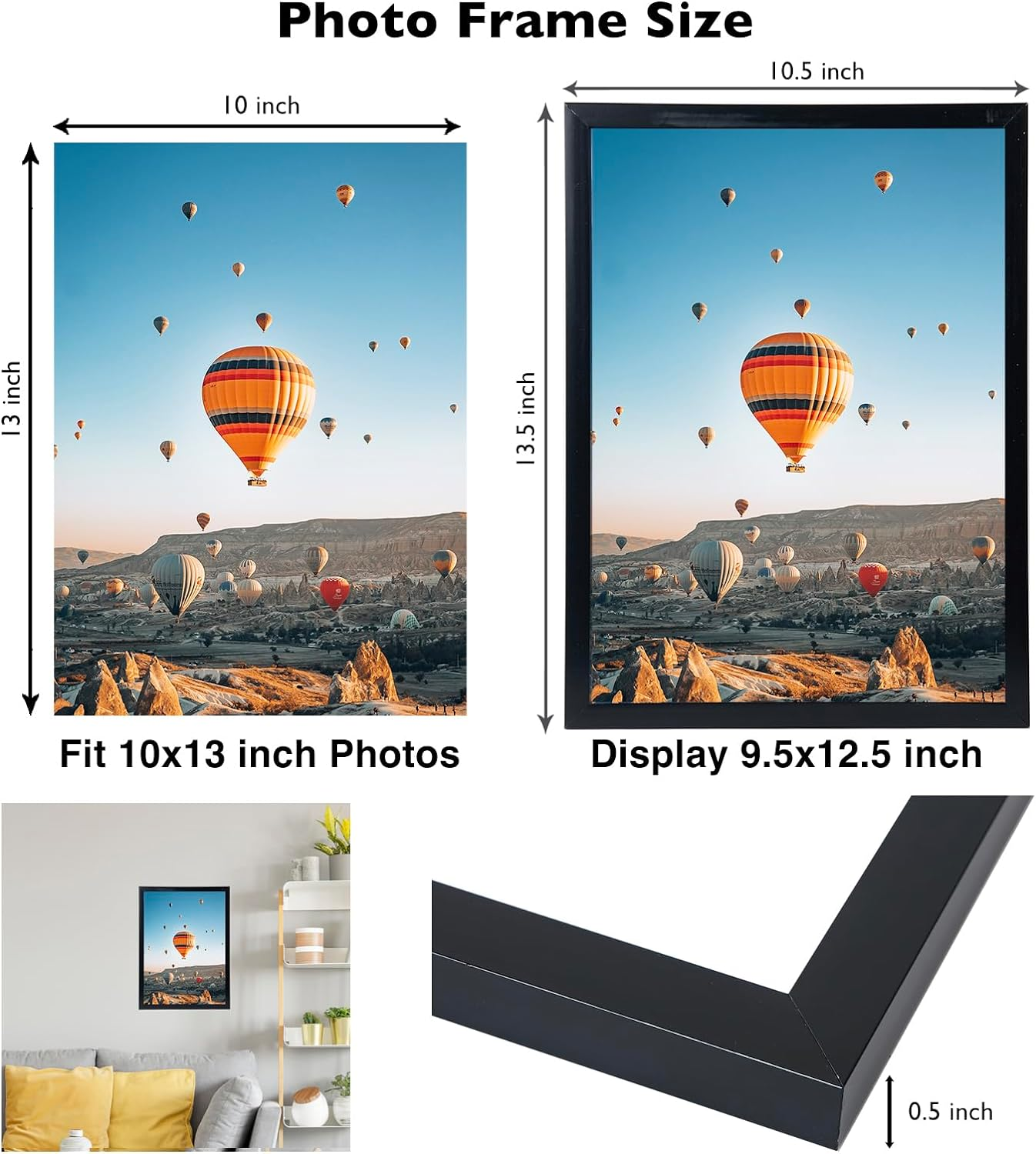10X13 Picture Frame Black for Wall Hanging, Wall Mounting Horizontally ...