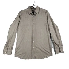 Hugo Boss Dress Shirt Mens Size L 42/16.5 Knit Slim Fit Brown