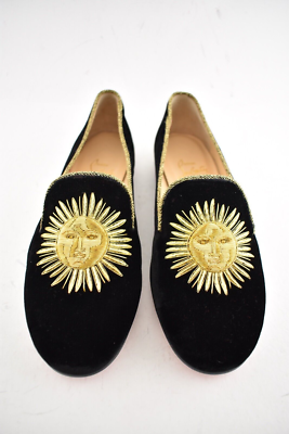 Christian Louboutin Morning Sakouette Flat Black Velvet Gold Sun Loafer Velvet flats Christian Louboutin Black size 37 EU in Velvet  main image 4