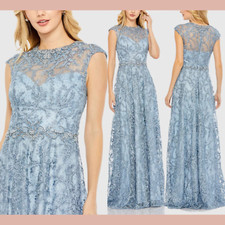 NWT MAC DUGGAL [ 14 ] 79430 Embroidered Cap Sleeve A Line Gown Slate Blue #J1030
