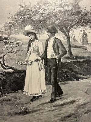 Antik Illustration Holzschnitt A. Weisz Osterferien  Gemälde 1893 Vintage Retro - Bild 1 von 4