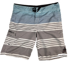 O'Neill Board Shorts Mens 34 x 10 inseam Swim Trunks MultiColor Stripe Logo