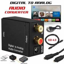 Digital Optical Coax to Analog RCA L/R Audio Adapter w/Fiber Cable for TV DVD US