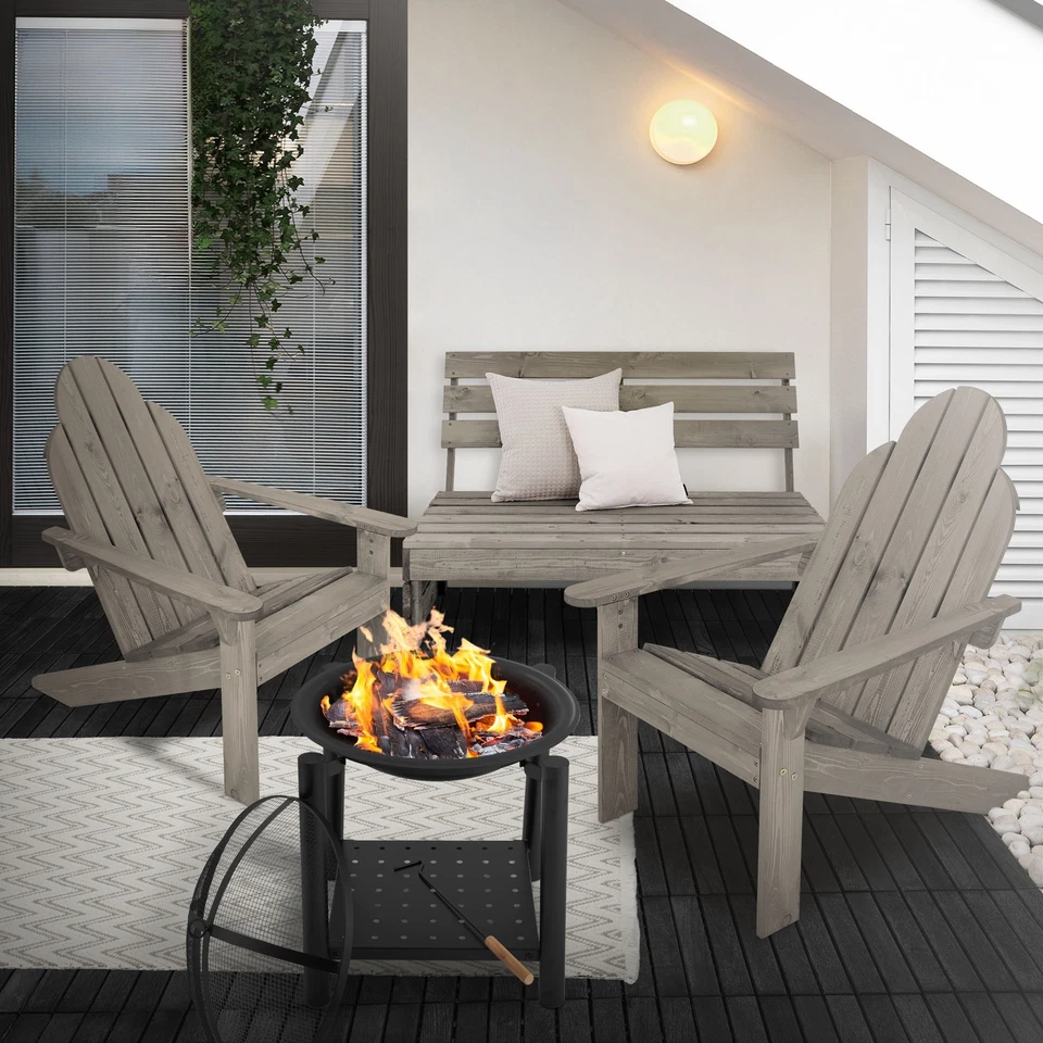 Banc chaise de jardin en bois coussin d'assise plaque à feu Ø 55 cm à choisir - Photo 1/1