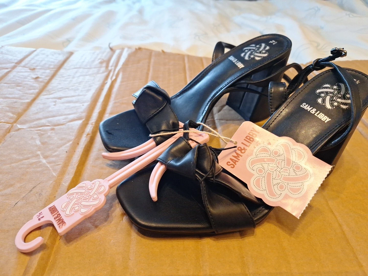 Nuovi sandali neri Sam & LibbyJordan tacchi alti a blocco punta quadrata taglia 7 5