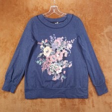 LOVE MOSCHINO Sweatshirt Womens Size 4 Blue Pullover Floral Bouquet Stretch Top