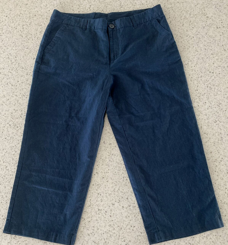 Columbia Capri Pants Women's Sz 12 Linen Cotton Blend Zip Navy 2 Front Pockets