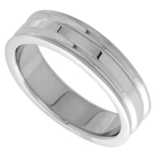 6mm Stainless Steel 2 Grooves Flat Wedding Band Ring, High Polish Finish
