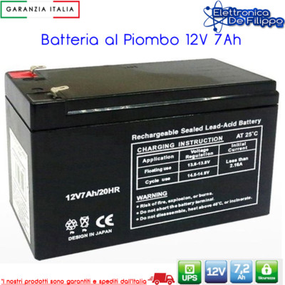 Batteria Ermetica Ricaricabile Al Piombo 12V Volt 7.5Ah 7,2 Ah 7 Ah Faston 4,8 - Foto 2