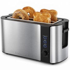 Elite Gourmet Stainless Steel 4 Slice Long Slot Toaster Extra Wide Slot 4