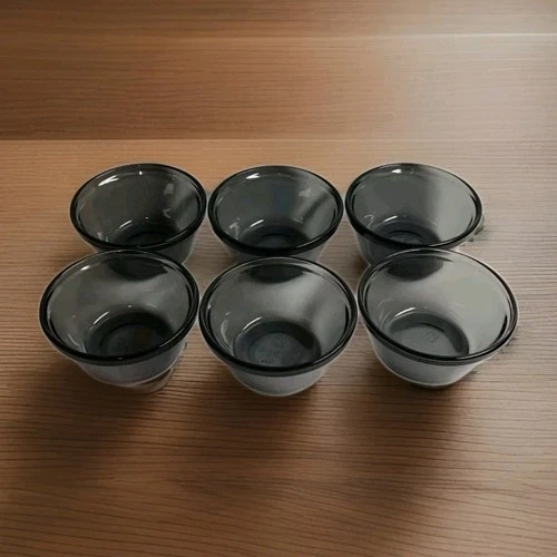 ANCHOR Hocking Smoky Gray Color Glass Set 6 Custard Desert Cups Bowls 6 oz Each