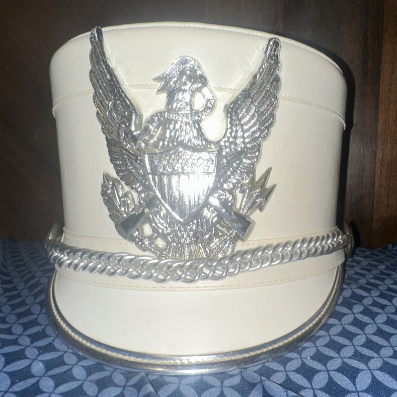 White Open Face Football Helmet Hat w/ Silver Eagle Emblem, Chain, Padded