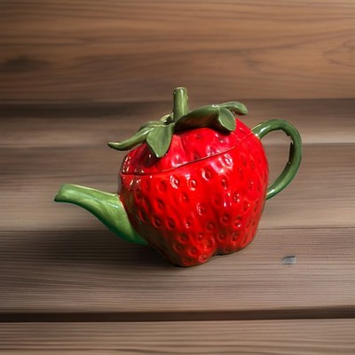 1990's Ceramic FTD Teleflora Strawberry Teapot Kitchen Decor Red