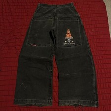 Vintage 90s JNCO Jeans Flaming Skull embroidery Lofty Fit Baggy denim jeans