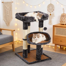 Multi-Level Cat Tree for Indoor Cats, Modern Cat Tower with Double Beds Scratc