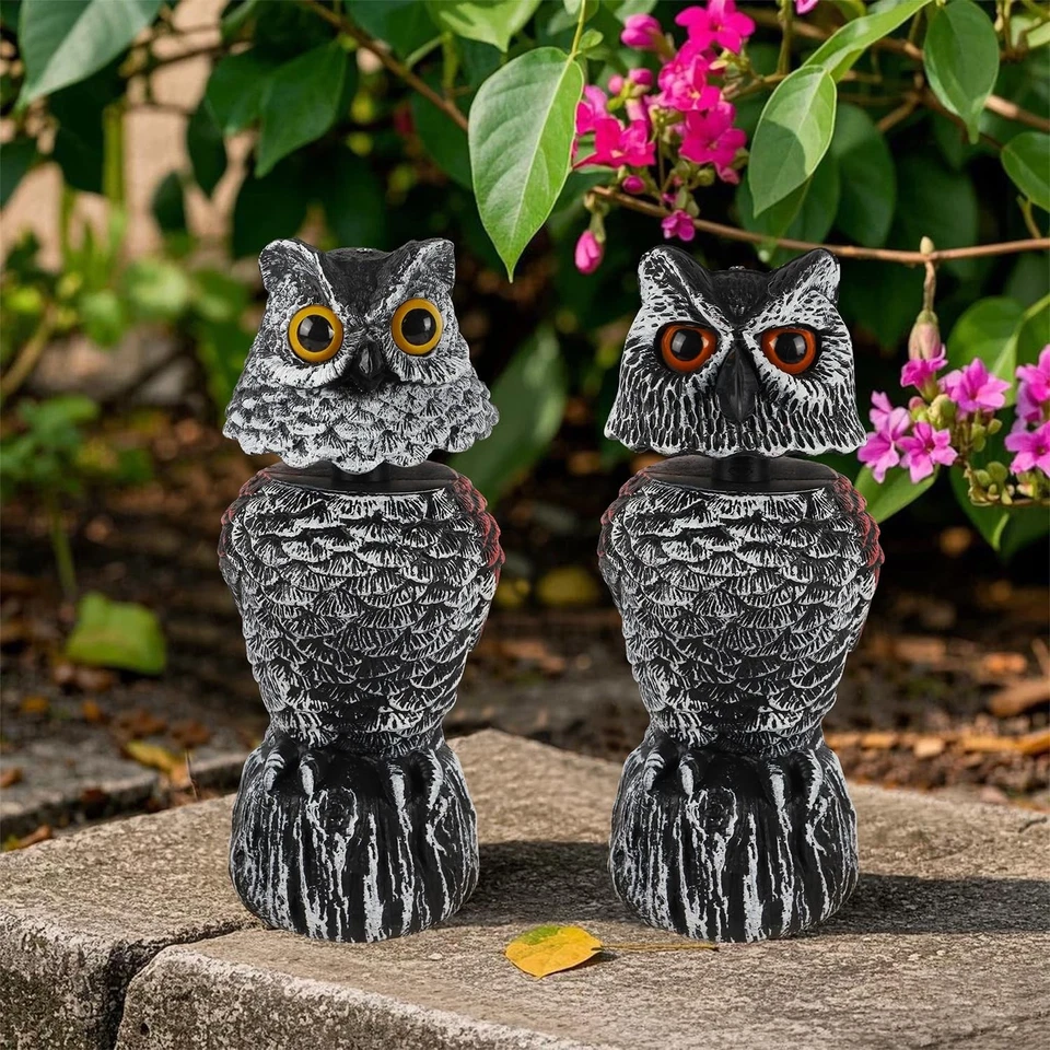 Paquete de 2 Espantapájaros Decoración Búho Falso con Cabeza Giratoria Disuasores de Pájaros Foto 2 de 4