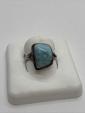 925 Sterling Silver Natural Larimar Gemstone Ring Size 8 4.4g