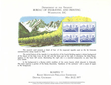 B40 ROMPEX '77 BEP Souvenir Card 3c Colorado Statehood Sc. 1001 blk/4 Mint