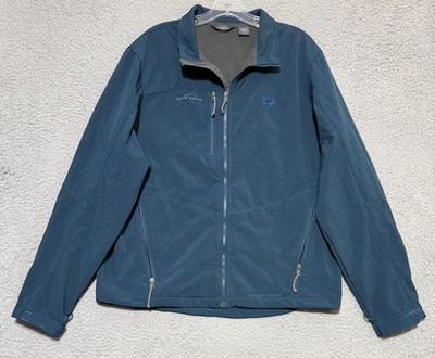 Eddie Bauer Navy Blue Fleece Lined Soft Shell Jacket Size Large Full Zip Chevron