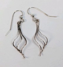 Women's Vintage Sterling Silver 925 Twisted Open Work Layered Dangle Earrings 
