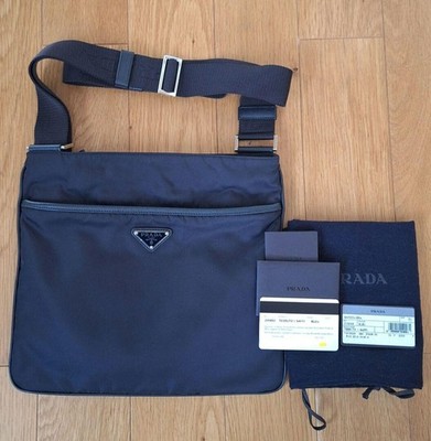 PRADA Navy Nylon Shoulder Bag Sacoche Adjustable Strap Triangle Logo Auth