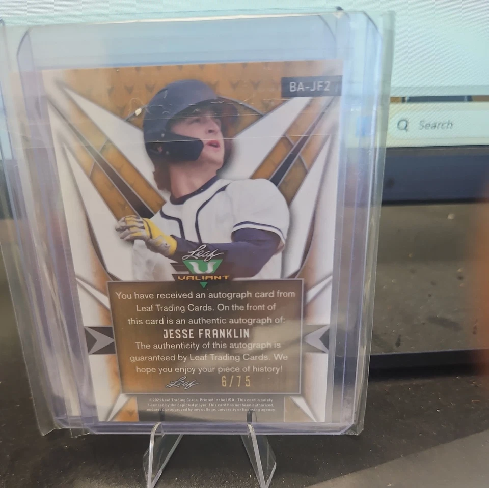 2021 LEAF VALIANT BASEBALL Jessie Franklin NAVY  AUTO #42/75 DETROIT TIGERS RC - Image 2 of 2
