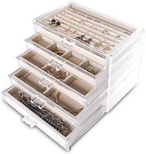 Extra Large Acrylic Jewelry Box for Women Girls 5 Layers Clear Velvet Earring Or