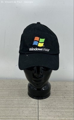 Vintage Microsoft Windows Vista Hat Cap Strap Back Black Logo Tech Promo Y2K VGC