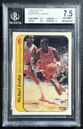 MICHAEL JORDAN BGS 7.5 1986-87 FLEER #8 ROOKIE STICKER RC BULLS 1027
