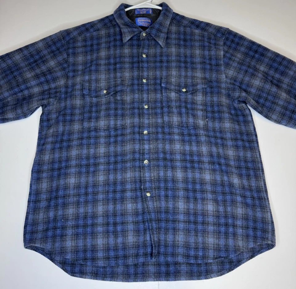 Винтажная мужская рубашка Pendleton Board размер XL шерсть клетка с воротником вестерн фланель синий - Изображение 2 из 4